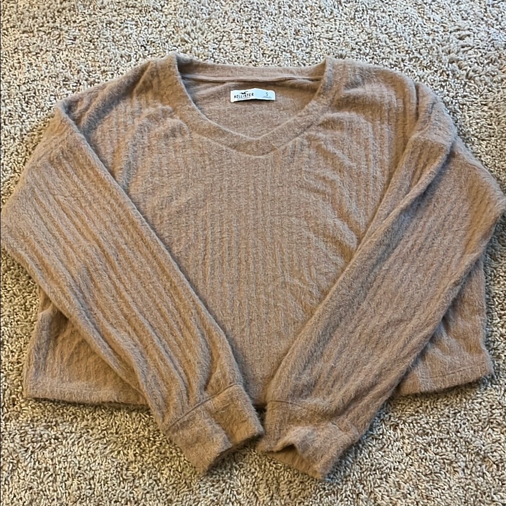 Hollister Tan V-Neck Sweater Ribbed Knit